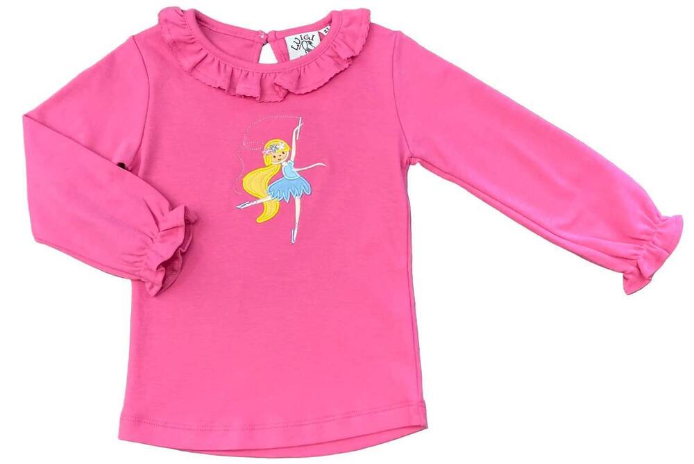 NEW LUIGI KIDS kid's ballerina applique long sleeve blouse in hot pink